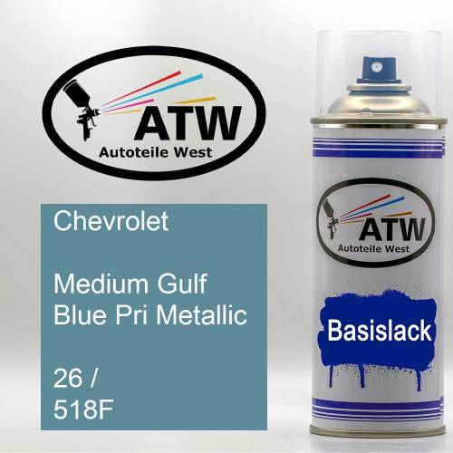 Chevrolet, Medium Gulf Blue Pri Metallic, 26 / 518F: 400ml Sprühdose, von ATW Autoteile West.